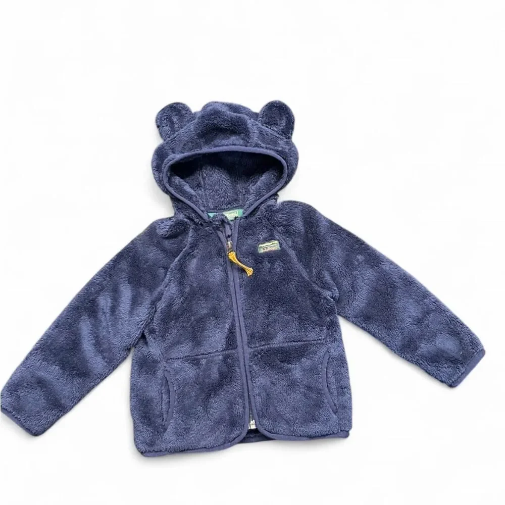 L.L. Bean Infants Hi-Pile Fleece Jacket Bright Navy 12–18M Bear Ear Hood